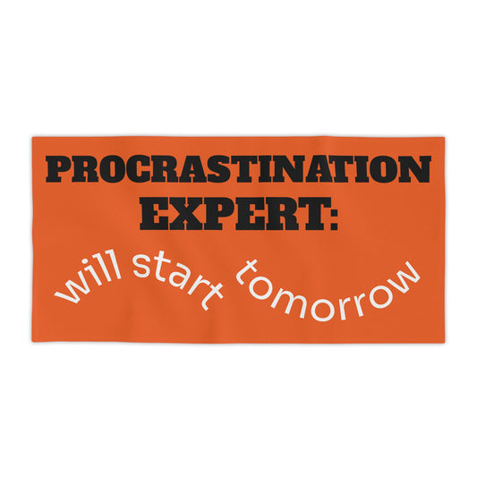 Procrastination Expert Beach Towel - Fun Summer Gift, Poolside Accessory, Humorous Towel, Beach Sunbath, Summer Vibes!